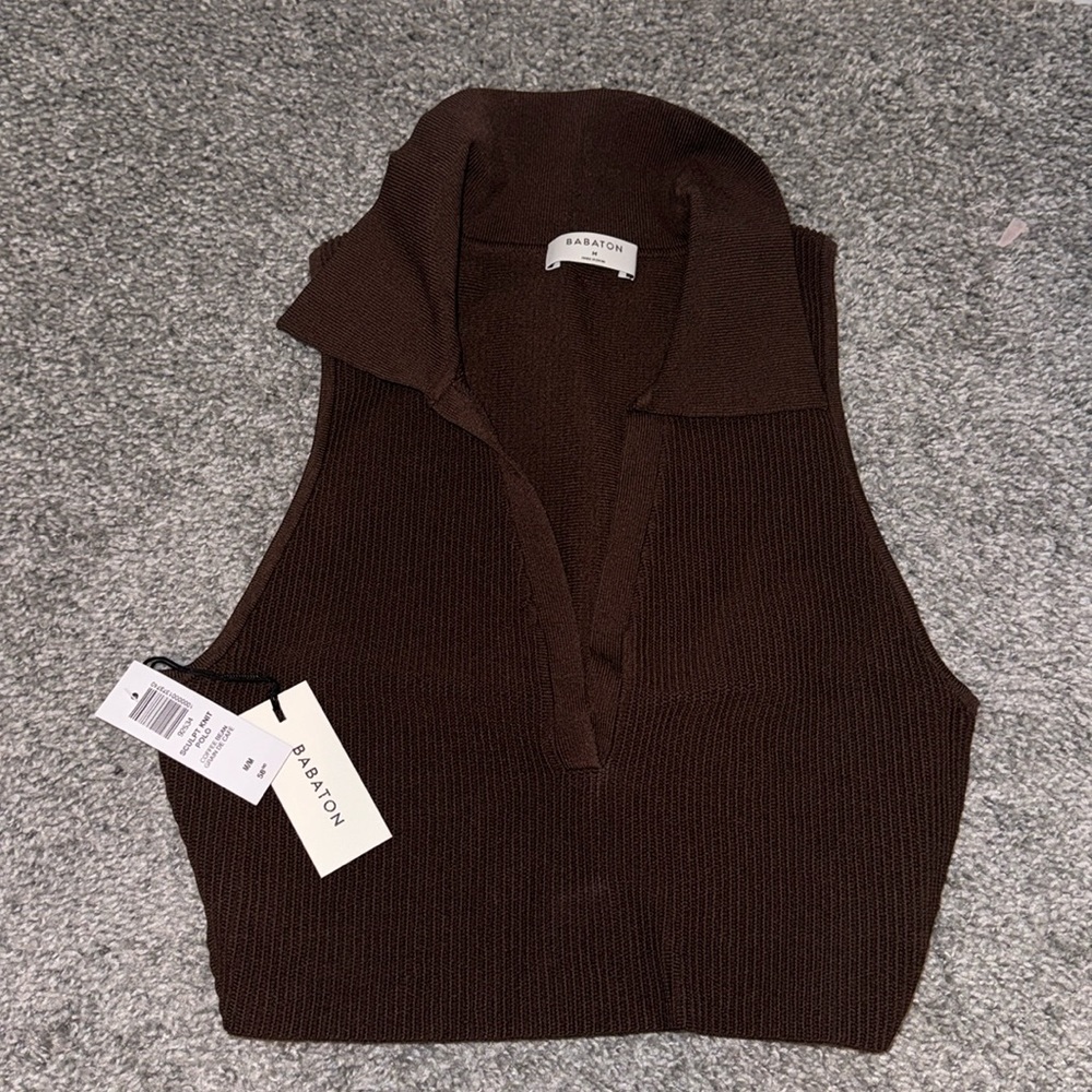 Aritizia babaton sculpt knit polo in coffee bean